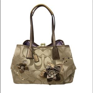 Coach Floral Embellished Tan Handbag